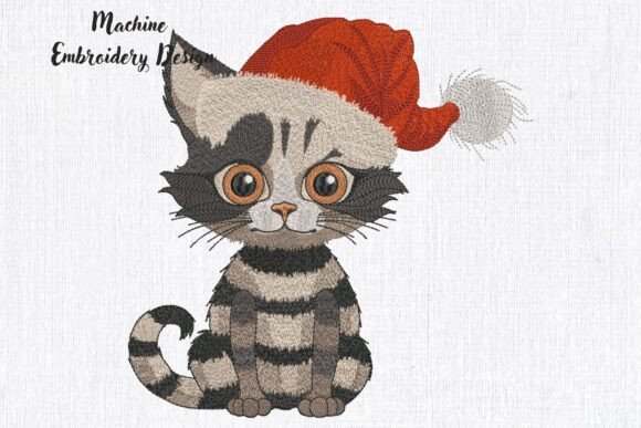 Christmas Striped Cat in Santa Hat